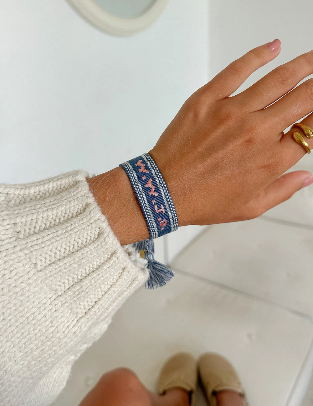 Blue Embroidered WWJD Bracelet
