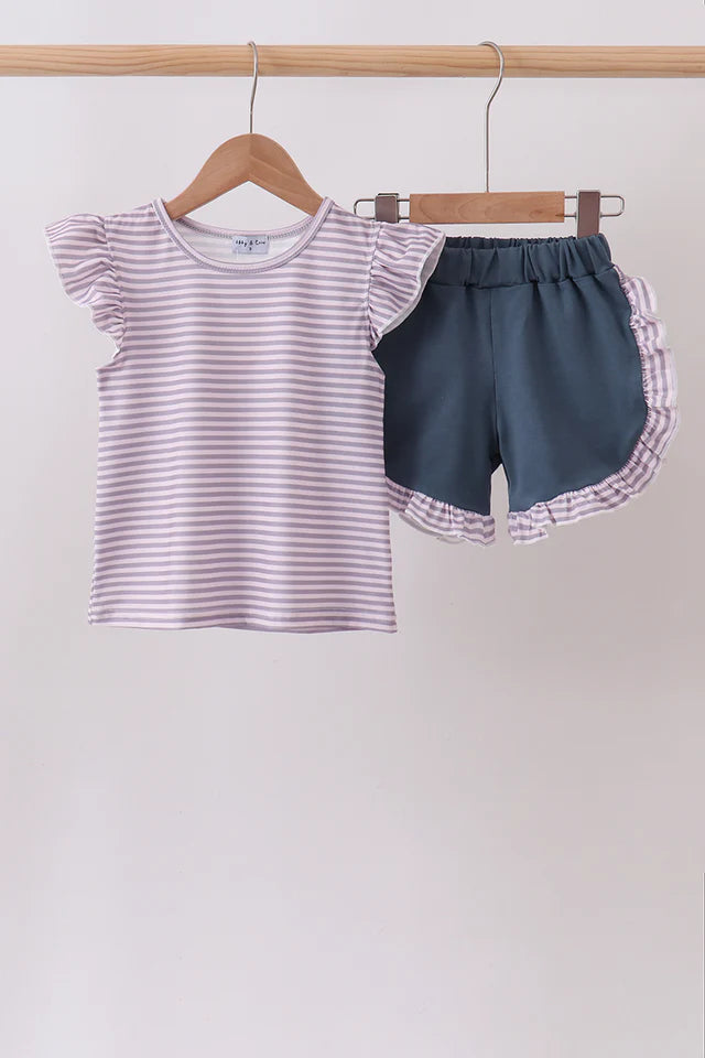 Purple Stripe Ruffle Set